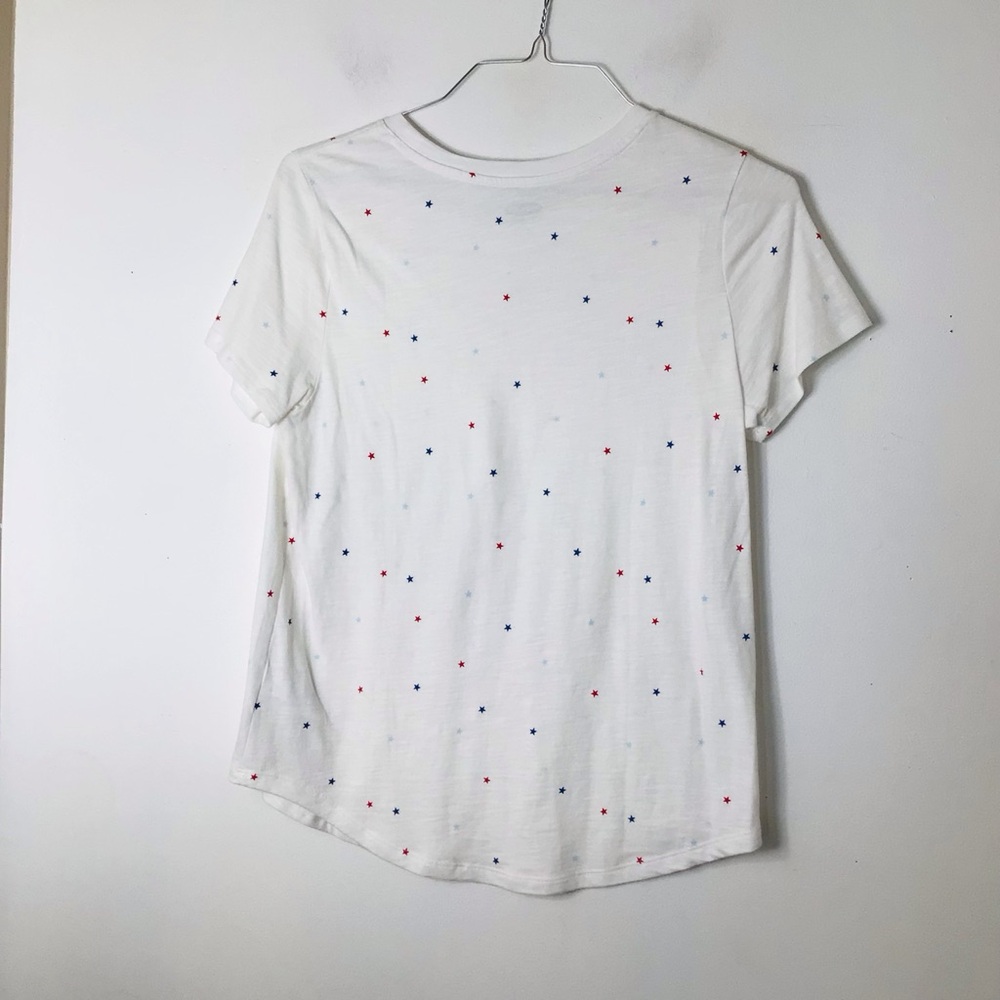 Old Navy White Short Sleeve Tee with Red and Blue Star Dots - Picture 3 of 4